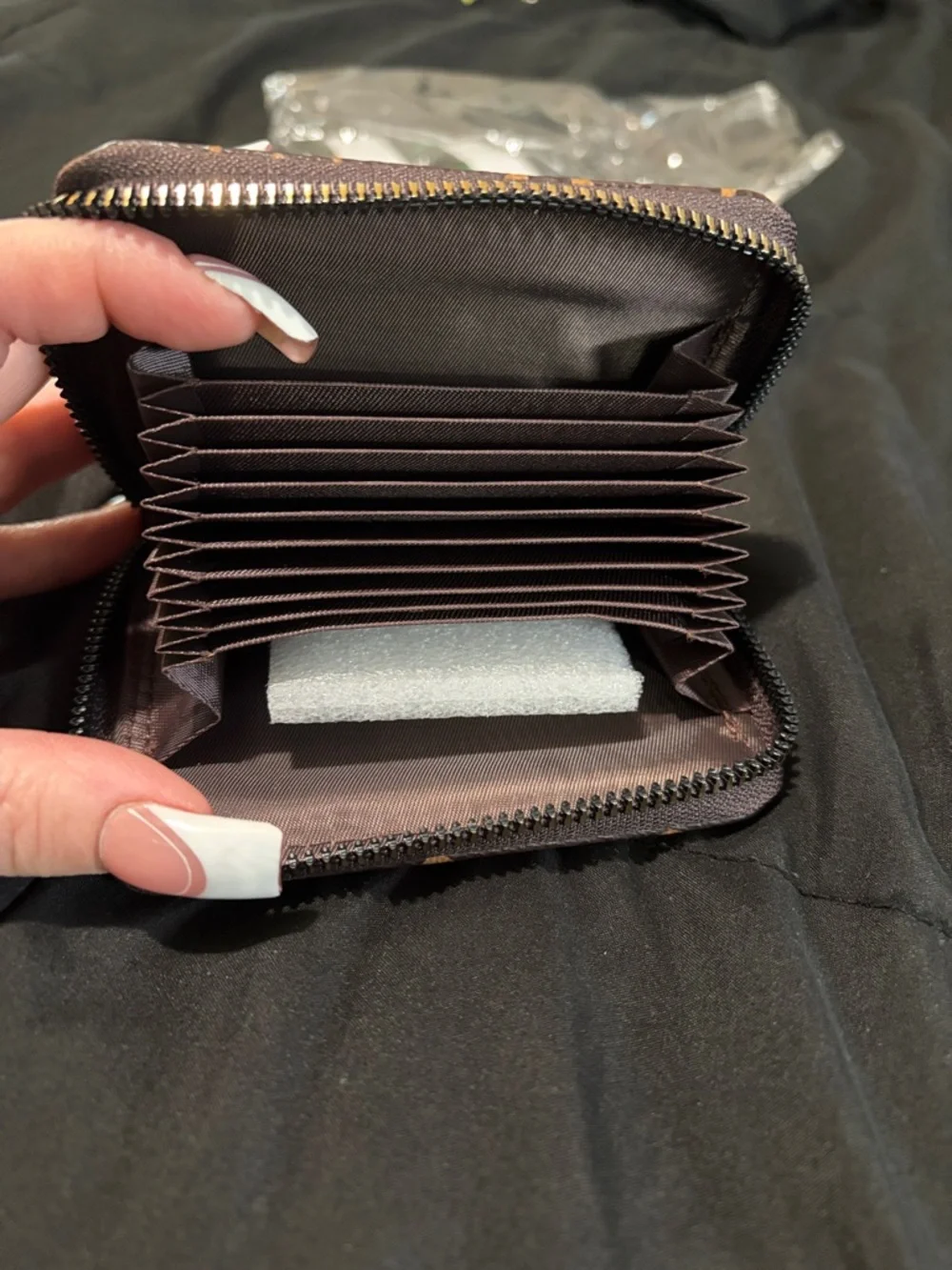 Monogram NEVER USED Brown and Tan Patterned Zip Card Wallet - Picture 3 of 6